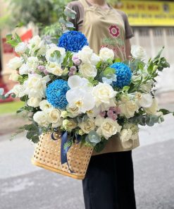 Giỏ hoa lan hồ điệp mừng khai trương hồng phát xanh dương-SSGHKT39